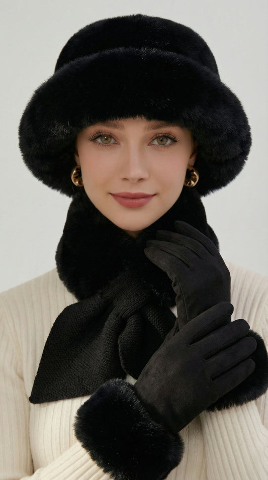 Winter Warm Furry Hat Gloves Scarf